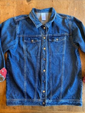 Classic Dark Blue Denim Jacket - Sleeve Red Detail